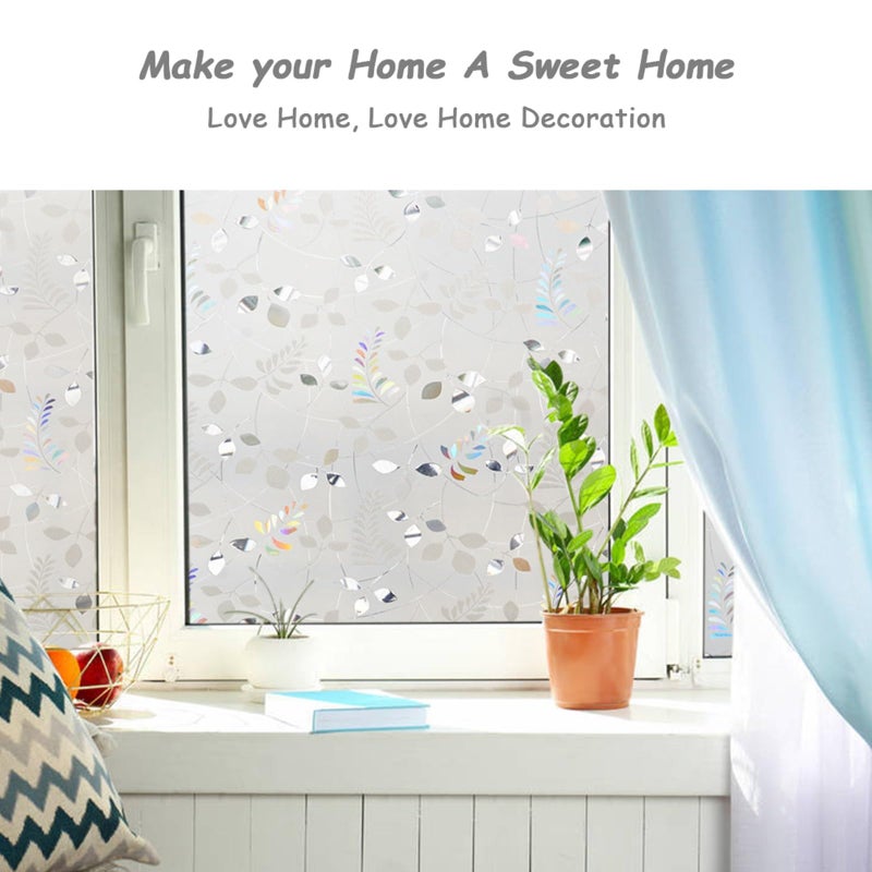 LEMON CLOUD Window Privacy Film Stained Static Cling Glass Film 3D Decorative Colorful Glass Window Sticker, Privacy Frosted Covering for Home Sliding Door(35.4 x 157.4 Inch, Rainbow Leaf) - Image 2